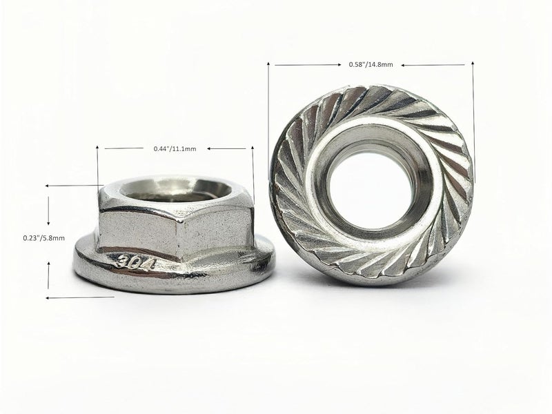 heyday 1/4-20 Serrated Flange Hex Lock Nuts 50 Pcs 304 Stainless Steel 18-8, Full Thread, Hex Drive, Bright Finish - Image 2